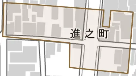 進之町とその周辺の地図。町の範囲を重ねている