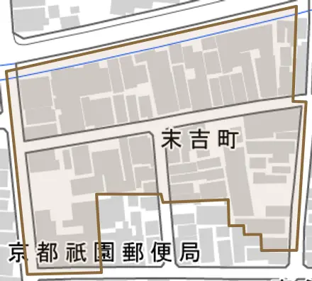 末吉町とその周辺の地図。町の範囲を重ねている