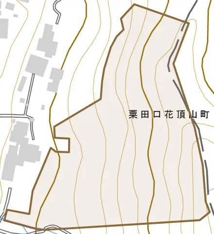 粟田口花頂山町とその周辺の地図。町の範囲を重ねている