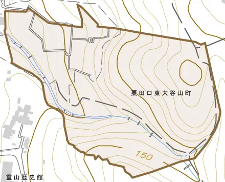 粟田口東大谷山町とその周辺の地図。町の範囲を重ねている