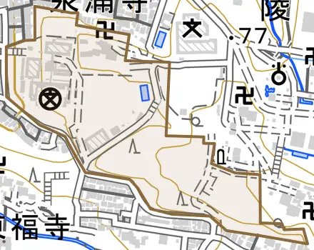 今熊野悲田院山町とその周辺の地図。町の範囲を重ねている
