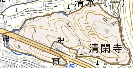 清閑寺下山町とその周辺の地図。町の範囲を重ねている