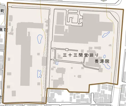 三十三間堂廻リとその周辺の地図。町の範囲を重ねている