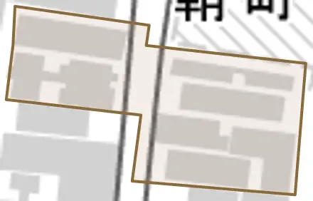 鞘町一丁目とその周辺の地図。町の範囲を重ねている