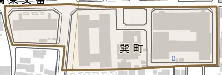 巽町とその周辺の地図。町の範囲を重ねている