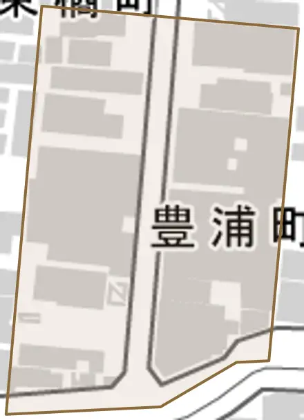 豊浦町とその周辺の地図。町の範囲を重ねている