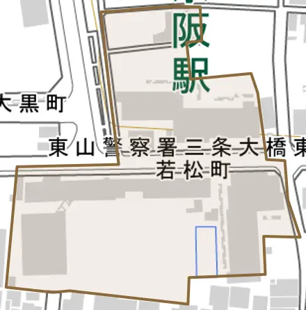 若松町とその周辺の地図。町の範囲を重ねている