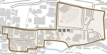鷲尾町とその周辺の地図。町の範囲を重ねている