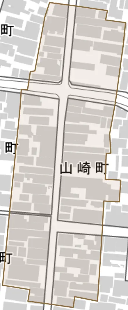 山崎町とその周辺の地図。町の範囲を重ねている