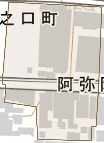 阿弥陀寺町とその周辺の地図。町の範囲を重ねている