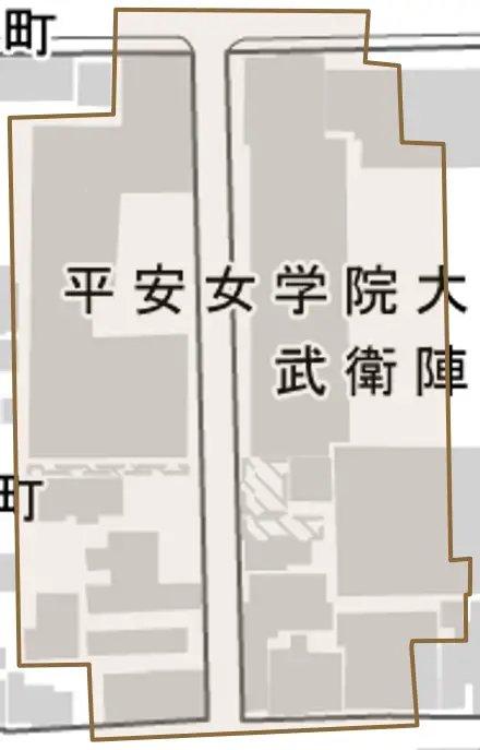 武衛陣町とその周辺の地図。町の範囲を重ねている