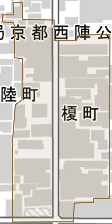 榎町とその周辺の地図。町の範囲を重ねている