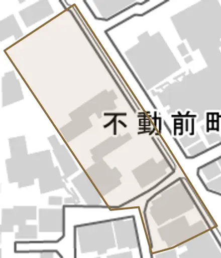 不動前町とその周辺の地図。町の範囲を重ねている