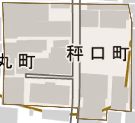 秤口町とその周辺の地図。町の範囲を重ねている