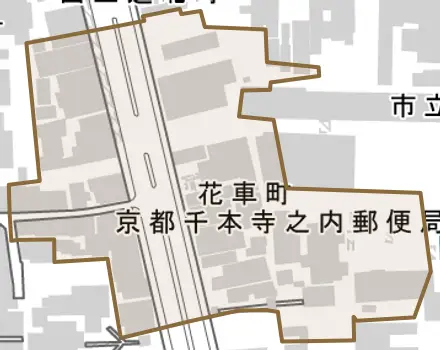 花車町とその周辺の地図。町の範囲を重ねている