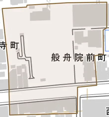 般舟院前町とその周辺の地図。町の範囲を重ねている