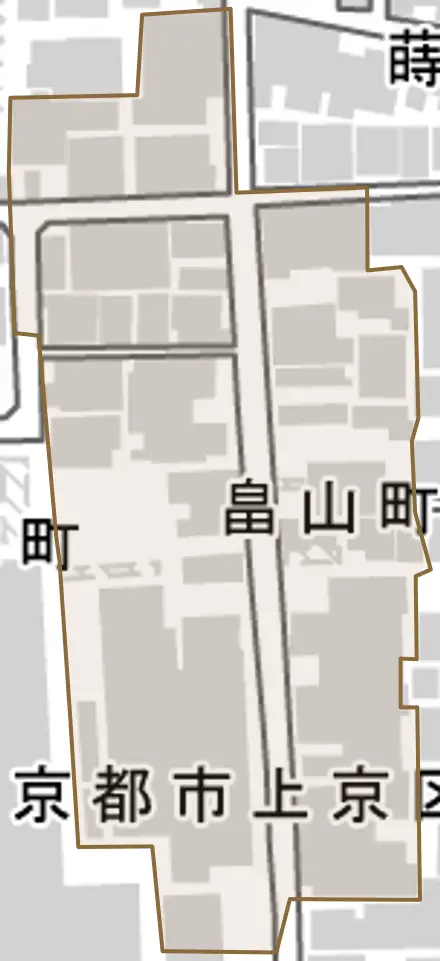 畠山町とその周辺の地図。町の範囲を重ねている