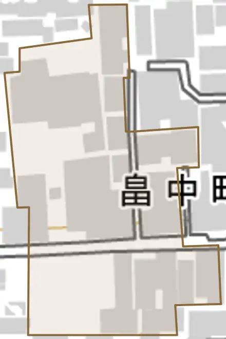 畠中町とその周辺の地図。町の範囲を重ねている