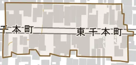 東千本町とその周辺の地図。町の範囲を重ねている