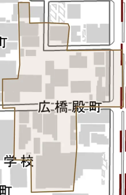 広橋殿町とその周辺の地図。町の範囲を重ねている