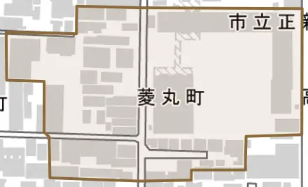 菱丸町とその周辺の地図。町の範囲を重ねている