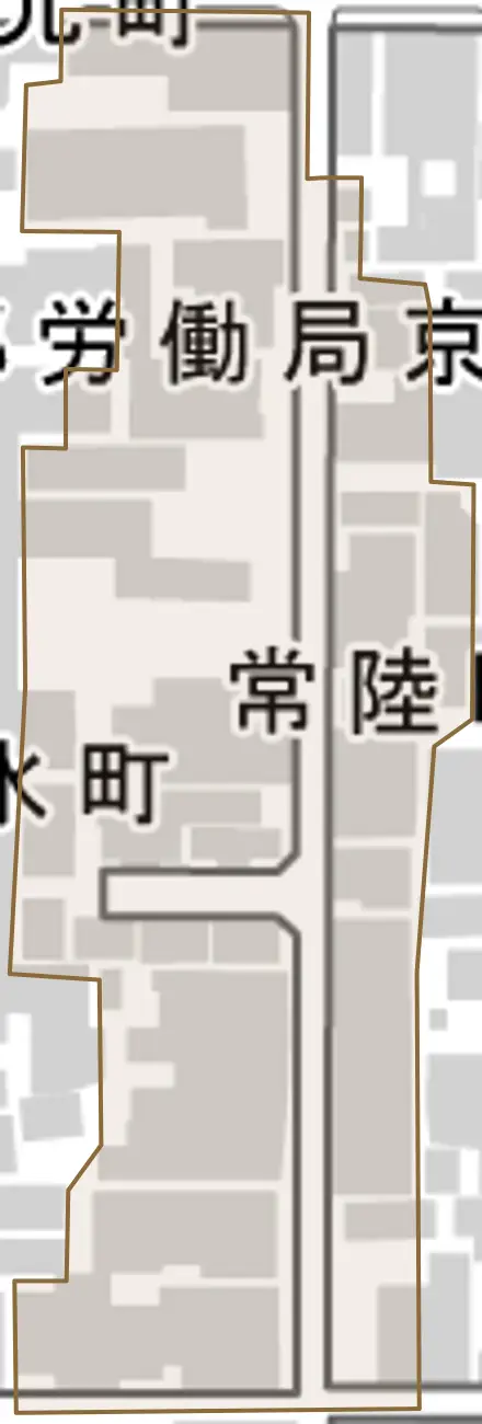常陸町とその周辺の地図。町の範囲を重ねている