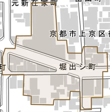 堀出シ町とその周辺の地図。町の範囲を重ねている