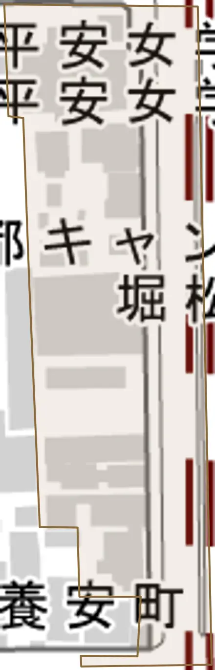 堀松町とその周辺の地図。町の範囲を重ねている