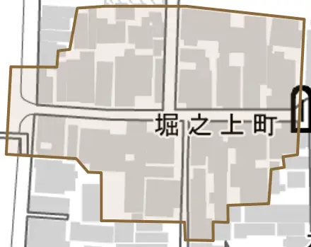 堀之上町とその周辺の地図。町の範囲を重ねている