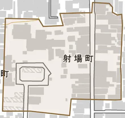 射場町とその周辺の地図。町の範囲を重ねている