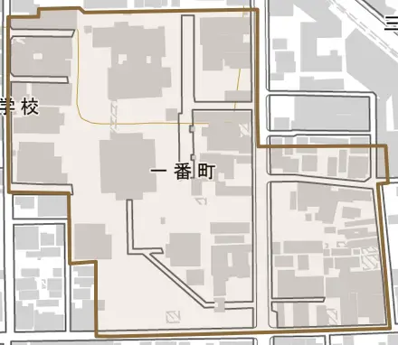 一番町とその周辺の地図。町の範囲を重ねている