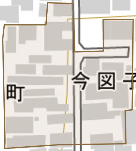今図子町とその周辺の地図。町の範囲を重ねている