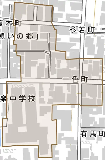 一色町とその周辺の地図。町の範囲を重ねている