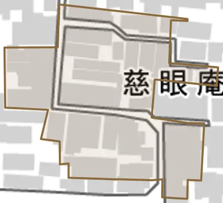 慈眼庵町とその周辺の地図。町の範囲を重ねている