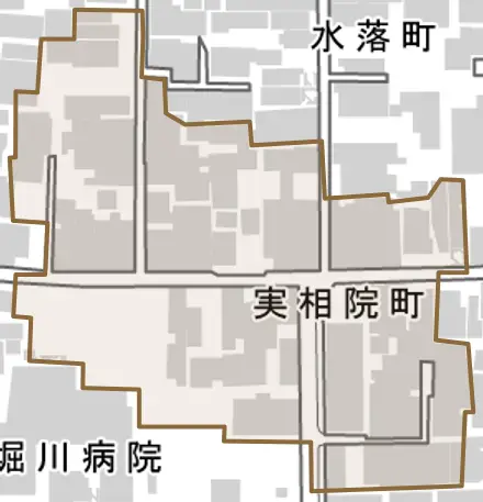 実相院町とその周辺の地図。町の範囲を重ねている