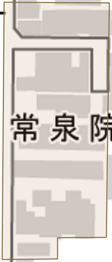 常泉院町とその周辺の地図。町の範囲を重ねている