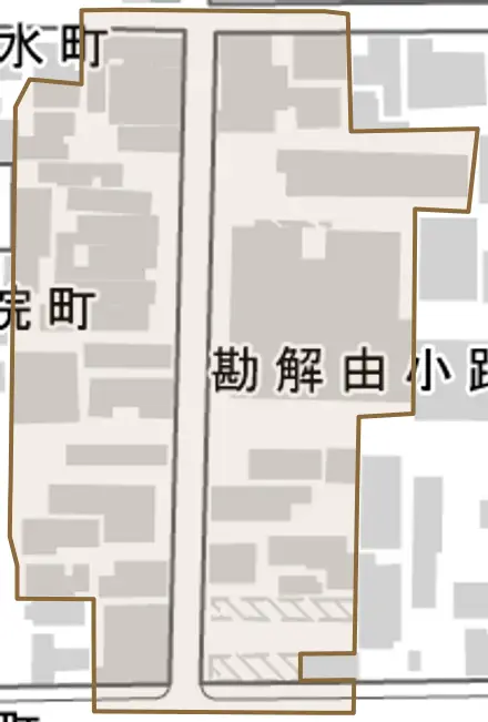 勘解由小路町とその周辺の地図。町の範囲を重ねている