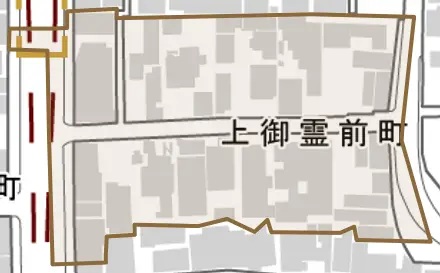 上御霊前町とその周辺の地図。町の範囲を重ねている