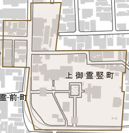 上御霊竪町とその周辺の地図。町の範囲を重ねている
