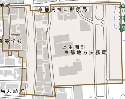 上生洲町とその周辺の地図。町の範囲を重ねている