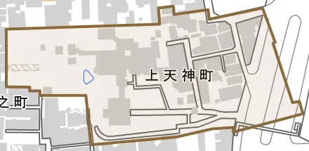 上天神町とその周辺の地図。町の範囲を重ねている