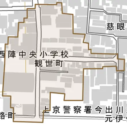 観世町とその周辺の地図。町の範囲を重ねている