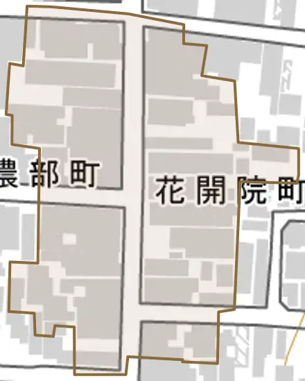 花開院町とその周辺の地図。町の範囲を重ねている