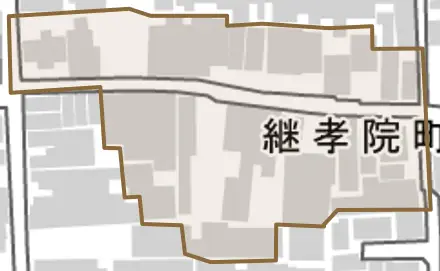 継孝院町とその周辺の地図。町の範囲を重ねている