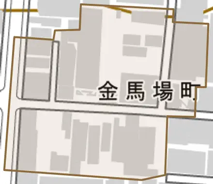 金馬場町とその周辺の地図。町の範囲を重ねている