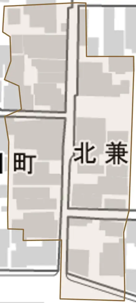 北兼康町とその周辺の地図。町の範囲を重ねている