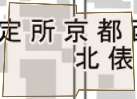 北俵町とその周辺の地図。町の範囲を重ねている