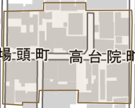 高台院町とその周辺の地図。町の範囲を重ねている