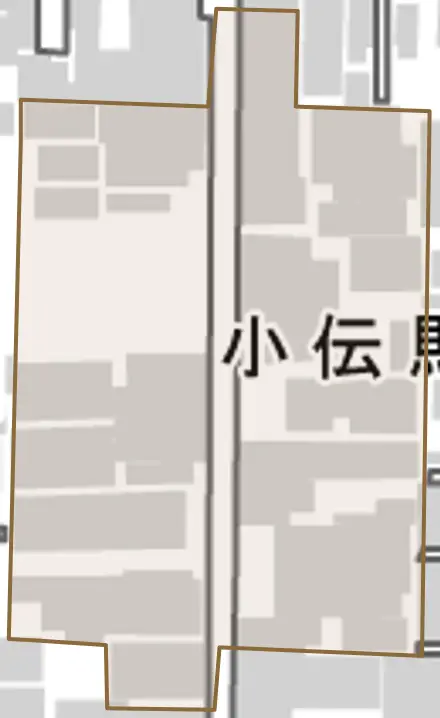 小伝馬町とその周辺の地図。町の範囲を重ねている