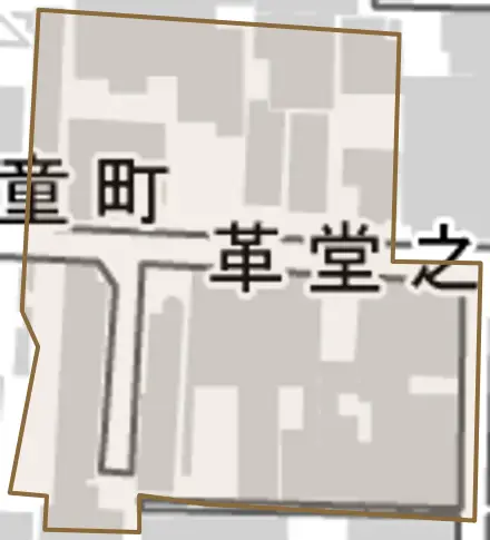 革堂之内町とその周辺の地図。町の範囲を重ねている